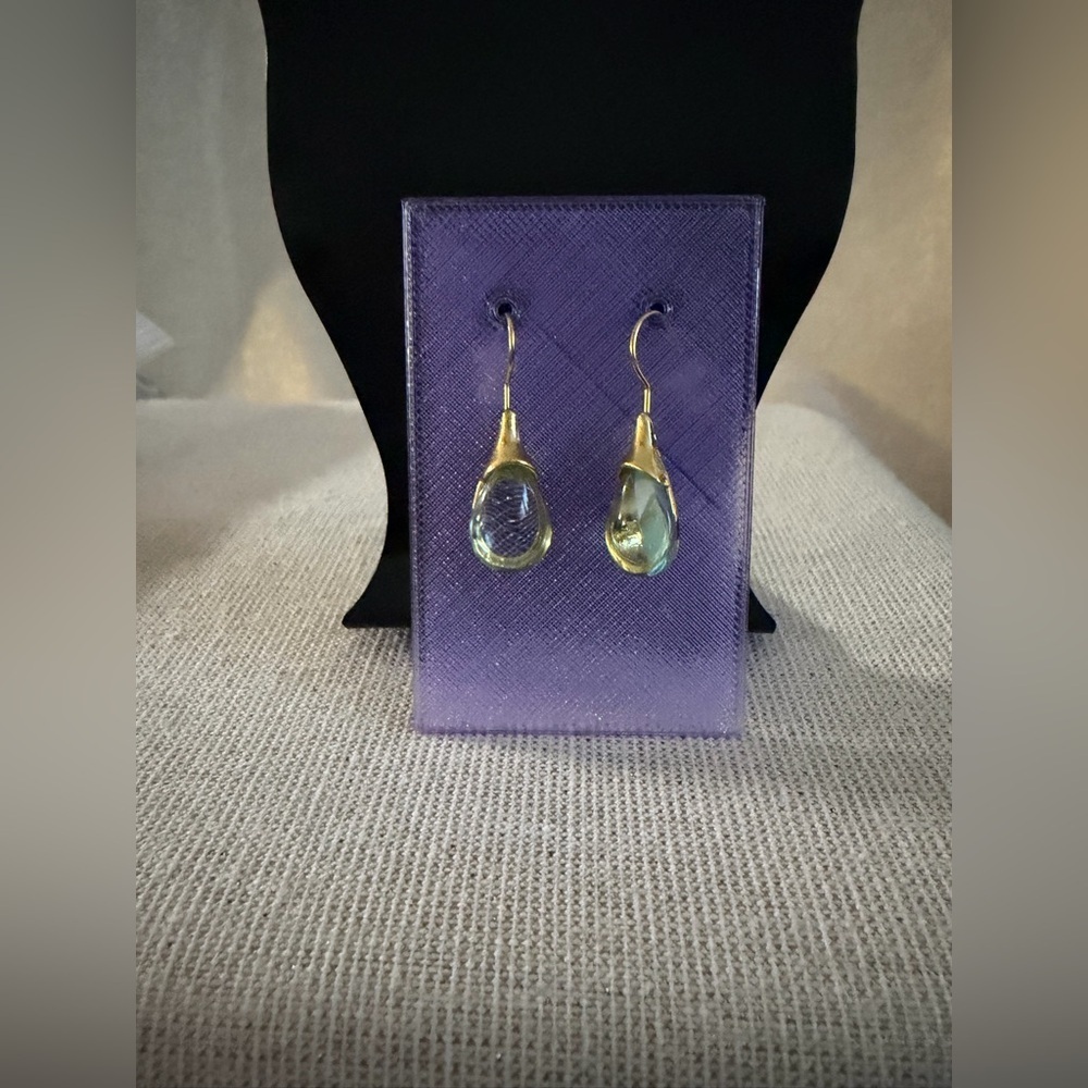 Gold Teardrop Earrings with Pale Green Gemstones - Women Jewelry